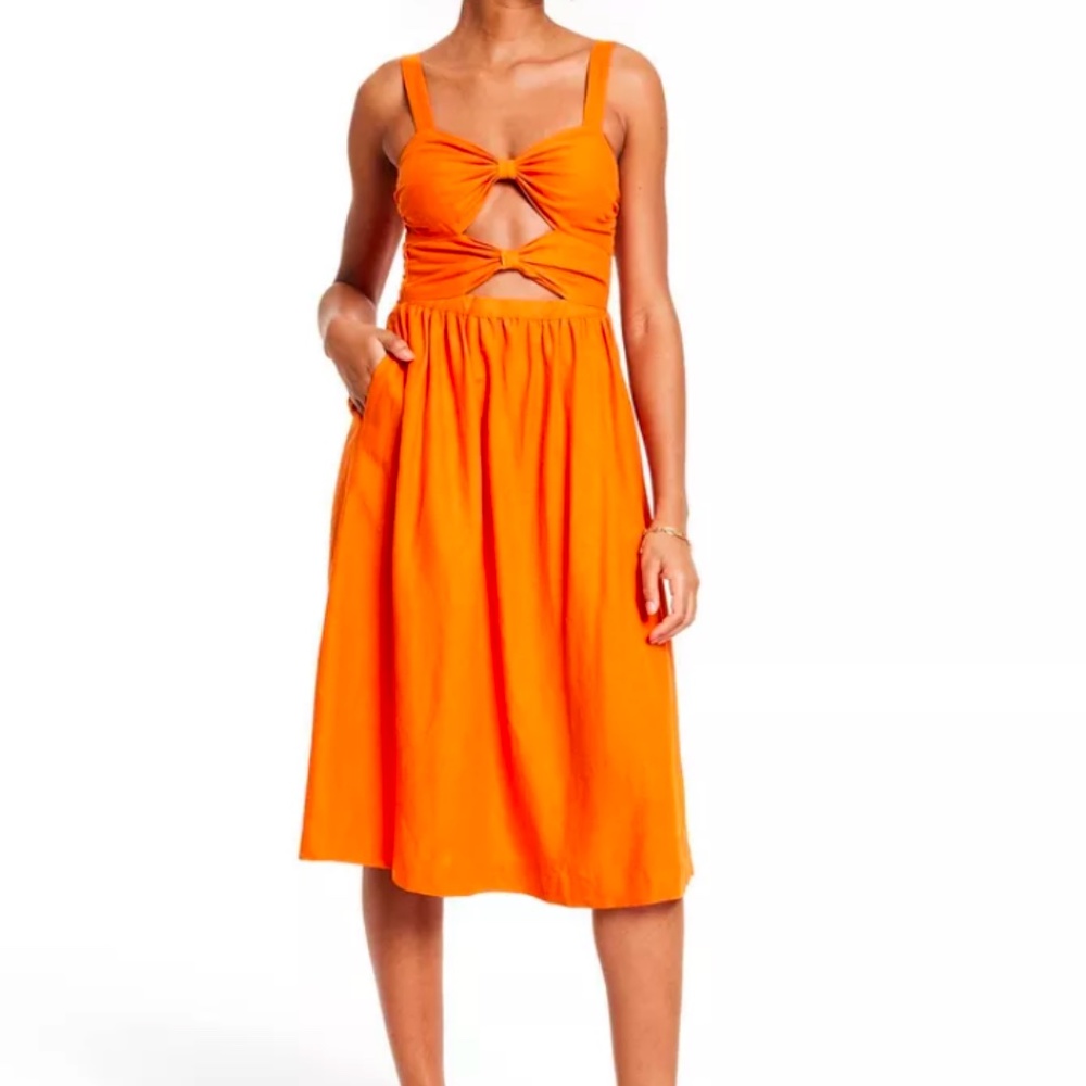 Fe Noel Double Cut Out Midi Dress Orange Linen Dress